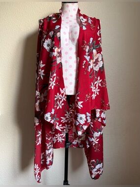 Floral Red Kimono Cardigan Duster